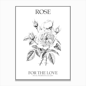 Black And White Rose Line Drawing 3 Poster Canvas Print