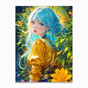 Blue Haired Girl Canvas Print