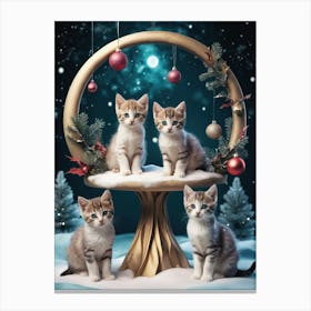 Christmas Kittens Sitting on Stand Canvas Print