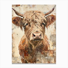 Retro Highland Cow Collage 3 Canvas Print
