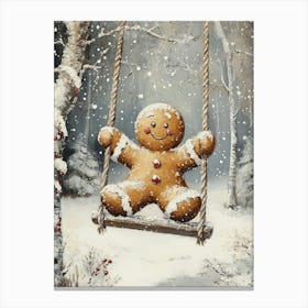 Cute Gingerbread man Christmas Painting Canvas Print