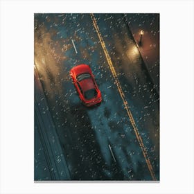 Red Sports Car Driving In The Rain 1 Canvas Print