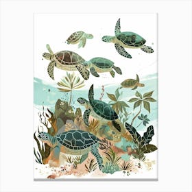 Sea Turtle Underwater Illustration Watercolour 3 Canvas Print