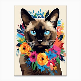 Siamese Cat With A Flower Crown Painting Matisse Style 1 Canvas Print