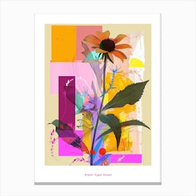Black Eyed Susan 4 Neon Flower Collage Poster Canvas Print
