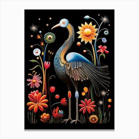 Folk Bird Illustration Ostrich Canvas Print