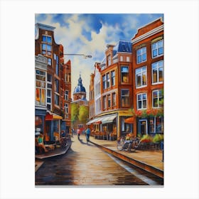 The city of Amsterdam, Netherlands, streets, cafes, passing by, the beauty of summer, oil colors..30 Canvas Print