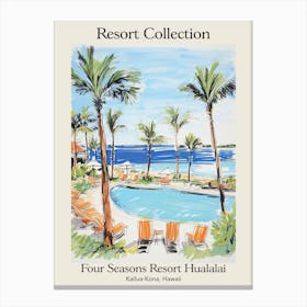 Poster Of Four Seasons Resort Collection Hualalai   Kailua Kona, Hawaii   Resort Collection Storybook Illustration 4 Canvas Print