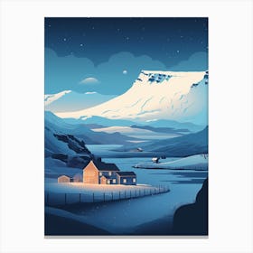 Winter Travel Night Illustration Iceland Canvas Print