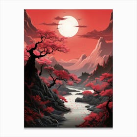 Red Japanese Asian River Landscape Canvas Print