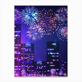 Synthwave Neon City - Fireworks [synthwave/vaporwave/cyberpunk] — aesthetic poster, retrowave poster, neon poster Canvas Print