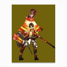 Anime Negative Space ― Eren Jaeger Fight Shingeki No Kyojin Attack On Titan Canvas Print