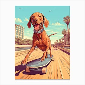 Vizla Dog Skateboarding Illustration 4 Canvas Print