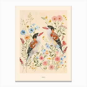Folksy Floral Animal Drawing Bird 4 Poster Canvas Print