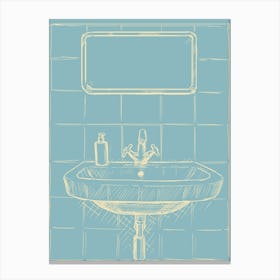 Bathroom Sink Illustration Teal Canvas Print
