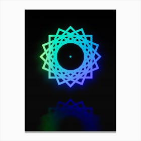 Neon Blue and Green Abstract Geometric Glyph on Black n.0441 Canvas Print