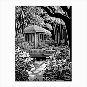 Bellingrath Gardens, 1, Usa Linocut Black And White Vintage Canvas Print