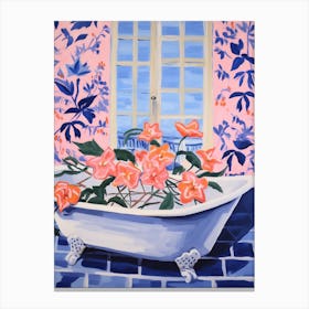 A Bathtube Full Hibiscus In A Bathroom 3 Canvas Print