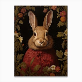 Rabbit Portrait With Rustic Flowers 2 Canvas Print