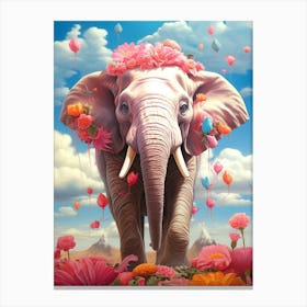 Elephant With Flowers 1 Canvas Print