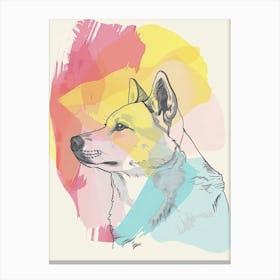 Akita Dog Pastel Line Watercolour Illustration  1 Canvas Print