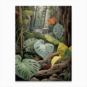 Vintage Jungle Botanical Illustration Swiss Cheese Plant 1 Canvas Print
