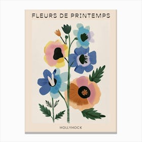 Spring Floral French Poster  Hollyhock Canvas Print