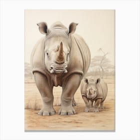 A Pencil Crayon Drawing Of A Rhino Canvas Print