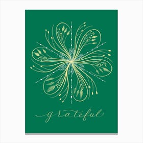 Snowflake Calligraphy Grateful Green Canvas Print