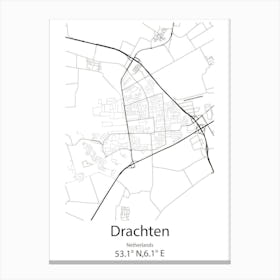 Drachten,Netherlands Minimalist Map Canvas Print