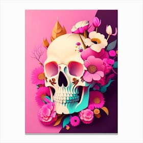 Skull With Pop Art Influences Pink Vintage Floral Canvas Print