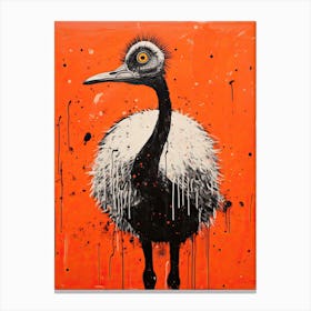 Ostrich, Woodblock Animal Drawing 2 Canvas Print