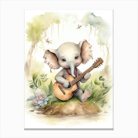Elephant Painting Playing An Instrument Watercolour 2 Canvas Print