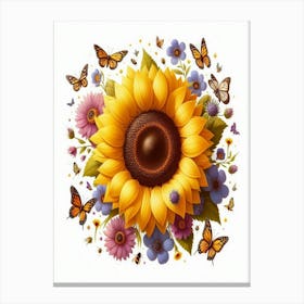 Sunflower With Butterflies 2 Canvas Print