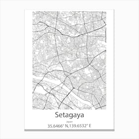 Setagaya,Japan Minimalist Map Canvas Print