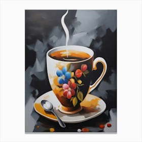 Coffee Cup With Flowers Canvas Print