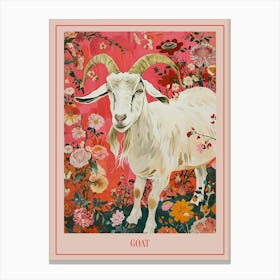 Floral Animal Painting Goat 2 Poster Canvas Print
