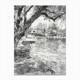 Barton Springs Pool Austin Texas Black And White Watercolour 1 Canvas Print