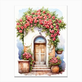 Rome, Italy   Mediterranean Doors Watercolour Painting 2 Canvas Print