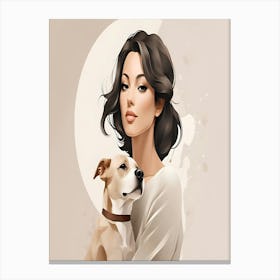 Minimalist Woman & Dog Portrait Modern Abstract Pet Lover Wall Art Canvas Print