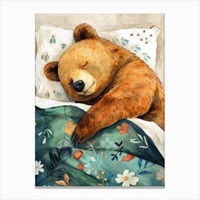Teddy Bear Sleeping In Bed animal story Canvas Print