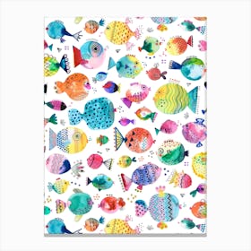 Cute Puffer Fishes Watercolor Multi Canvas Print