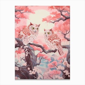 Vintage Japanese Inspired Bird Print Eastern Screech Owl 4 Canvas Print