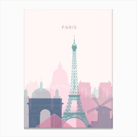 Pink And Teal Paris Skyline Canvas Print
