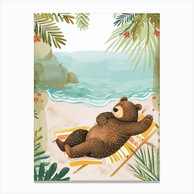 Brown Bear Relaxing In A Hot Spring Storybook Illustration 1 Canvas Print