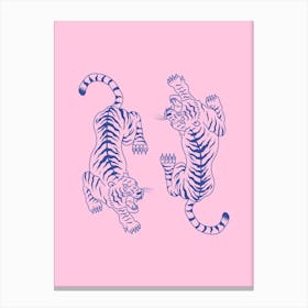 Pink And Blue Tigers Canvas Print