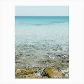 Rocky Shore And Blue Water Landscape In Sicily Canvas Print