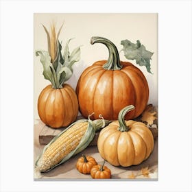 Holiday Illustration With Pumpkins, Corn, And Vegetables (15) Canvas Print