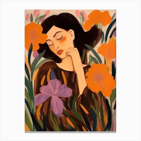 Woman With Autumnal Flowers Iris 2 Canvas Print