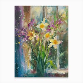 Daffodil Flowers On A Cottage Window 1 Canvas Print